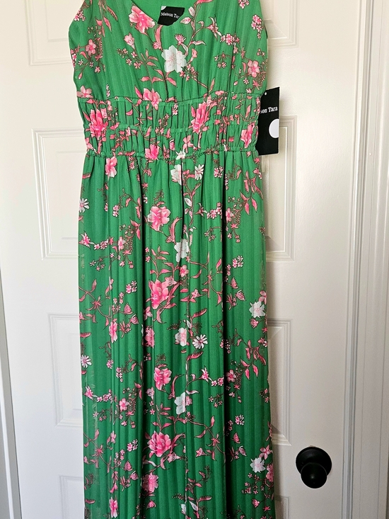 Maison Tara Dresses & Skirts - Maison Tara Green Floral Maxi Dress with Pink & White Blooms